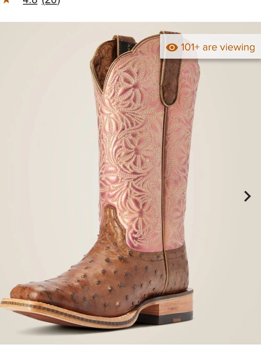 Ariat Brown Ostrich Foot Pink Embroidered Shaft Over-the-Knee Boots